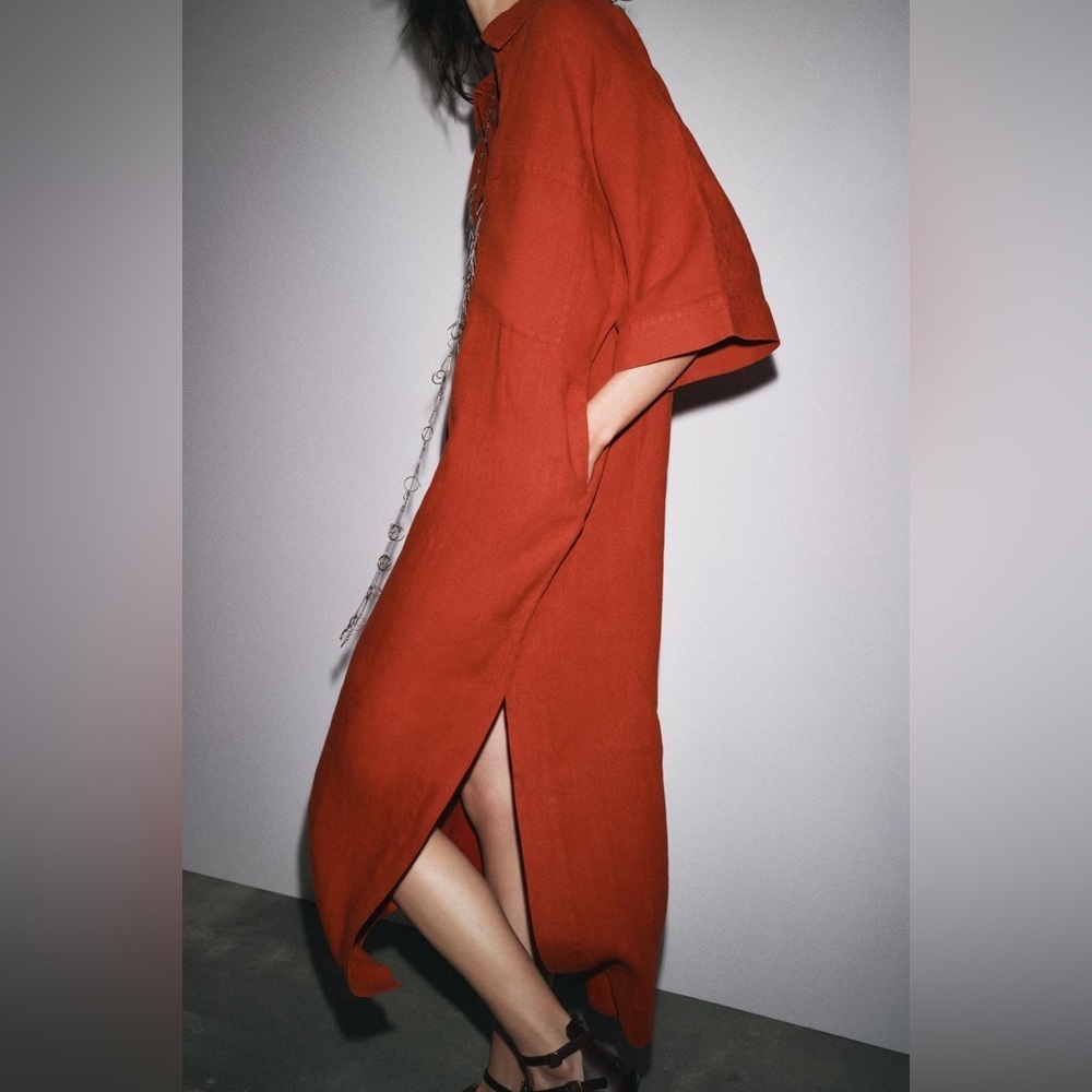 NWT ZW Collection 100% Linen Midi Tunic Dress Rust Orange Size M - Picture 3 of 5